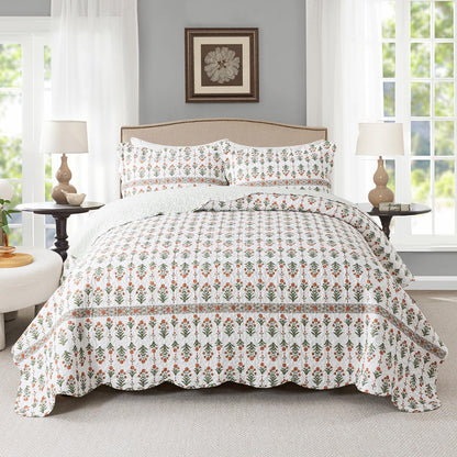 Floral Quilt Set 3 Piece Oversized Bedspread Coverlet Set Lightweight Bedding