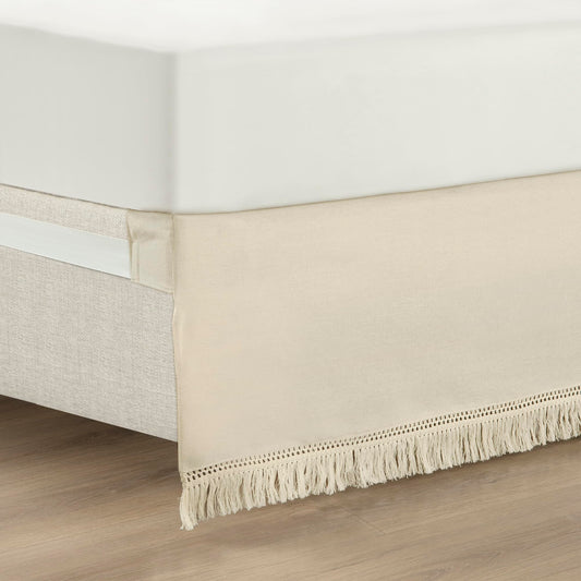 Lush Decor Boho Fringe 15-Inch Tailored Drop Easy Fit Bedskirt