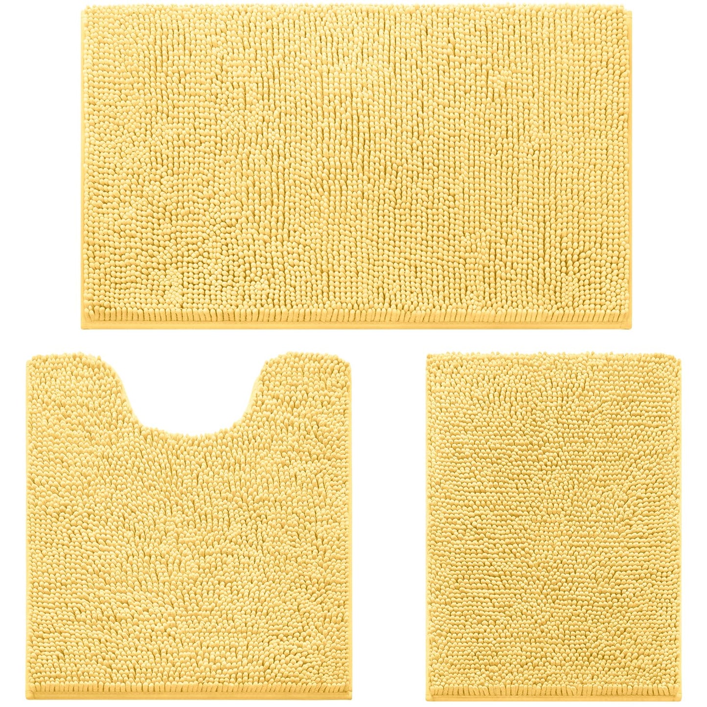 Chenille Bathroom Rug Set 3 Piece Ultra Soft Non Slip Absorbent Bath Mat