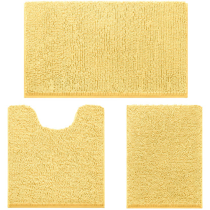 Chenille Bathroom Rug Set 3 Piece Ultra Soft Non Slip Absorbent Bath Mat