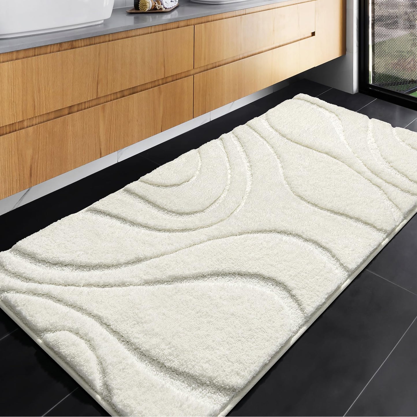 Plush Microfiber Bath Rug Non Slip Absorbent Bathroom Floor Mat Machine Washable