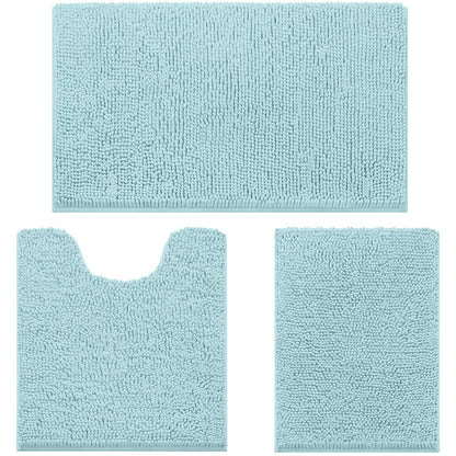 Chenille Bathroom Rug Set 3 Piece Ultra Soft Non Slip Absorbent Bath Mat