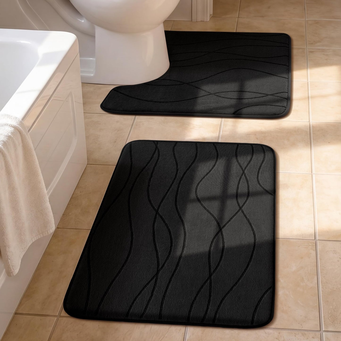 Memory Foam Bath Rug Set Non Slip Absorbent Quick Dry Bathroom Mat