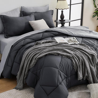 Comforter Set 7 Piece Bed in a Bag All Season Down Alternative Bedding