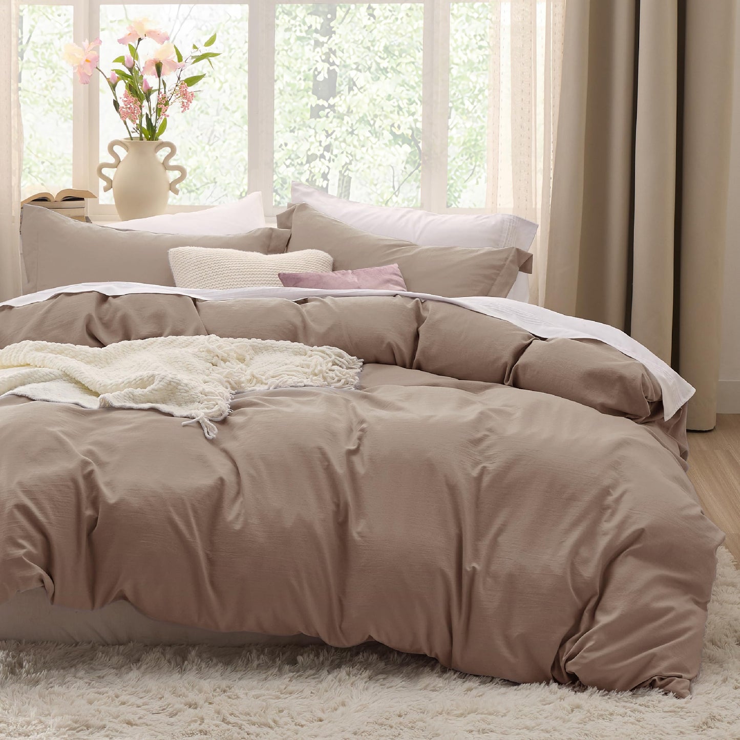 Soft Prewashed Duvet Cover Set Zipper Closure Pillow Covers Lightweight Bedding