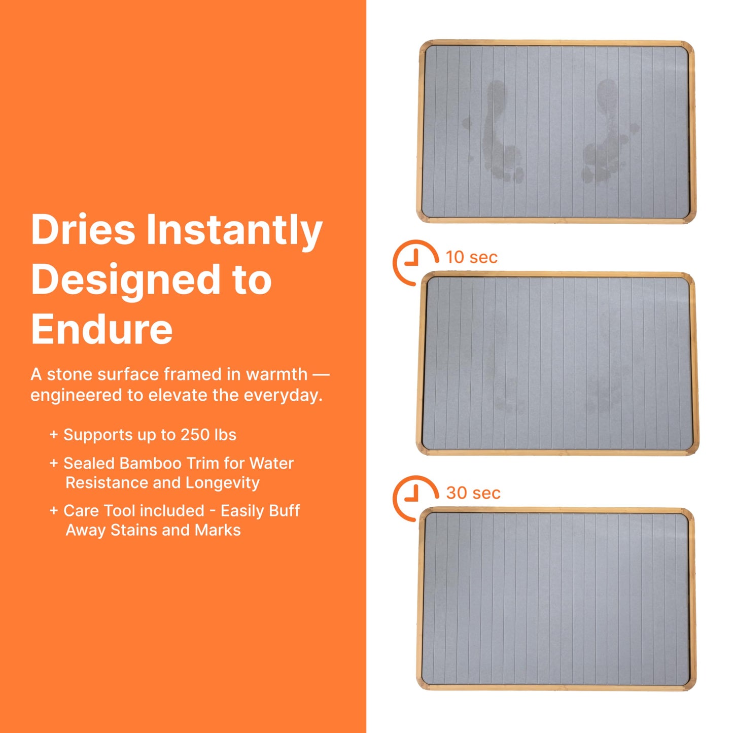 Diatomaceous Earth Stone Bath Mat Bamboo Trim Quick Dry Non Slip Bathroom Mat