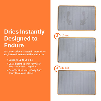Diatomaceous Earth Stone Bath Mat Bamboo Trim Quick Dry Non Slip Bathroom Mat