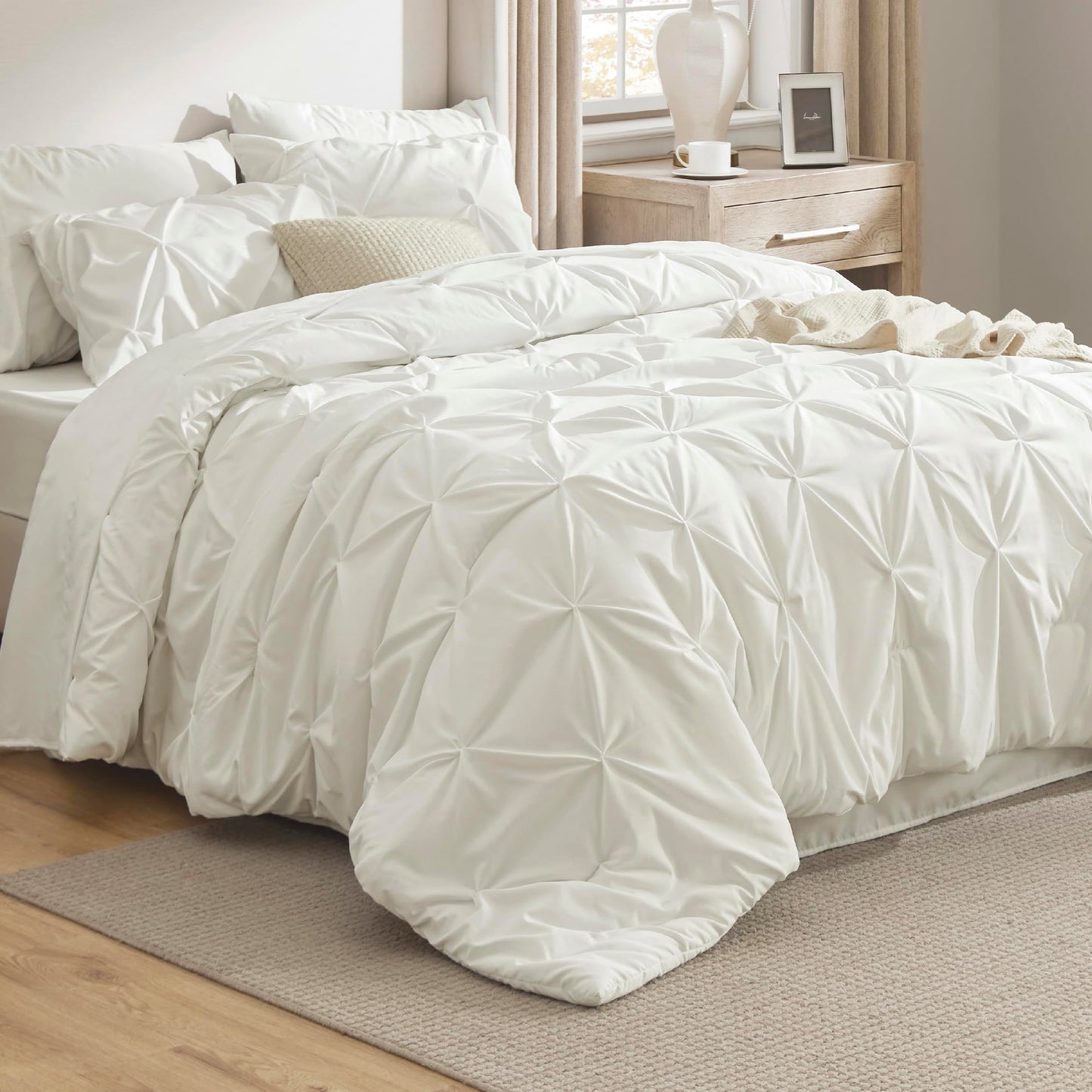 Pintuck Comforter Set Bed in a Bag 7 Piece All Season Bedding