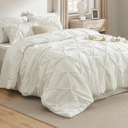 Pintuck Comforter Set Bed in a Bag 7 Piece All Season Bedding