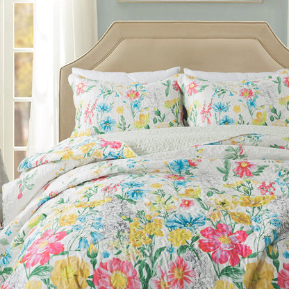 Floral Quilt Set 3 Piece Oversized Bedspread Coverlet Set Lightweight Bedding