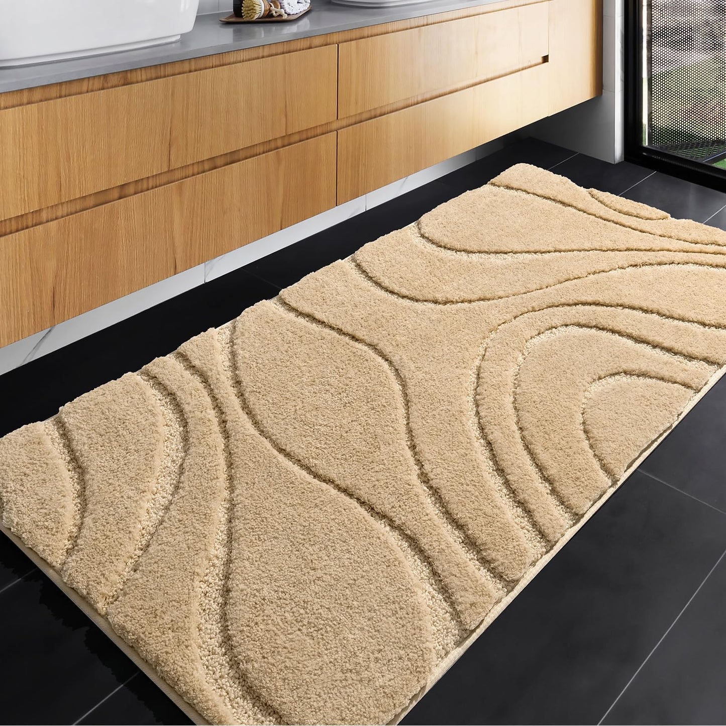 Plush Microfiber Bath Rug Non Slip Absorbent Bathroom Floor Mat Machine Washable