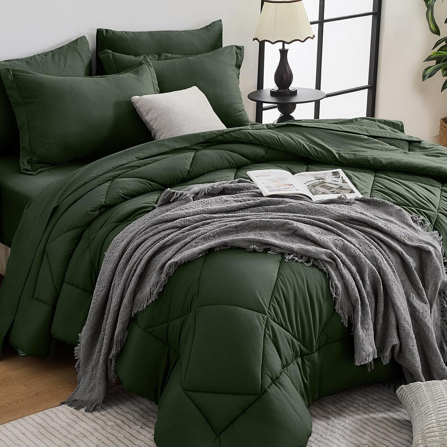 Comforter Set 7 Piece Bed in a Bag All Season Down Alternative Bedding