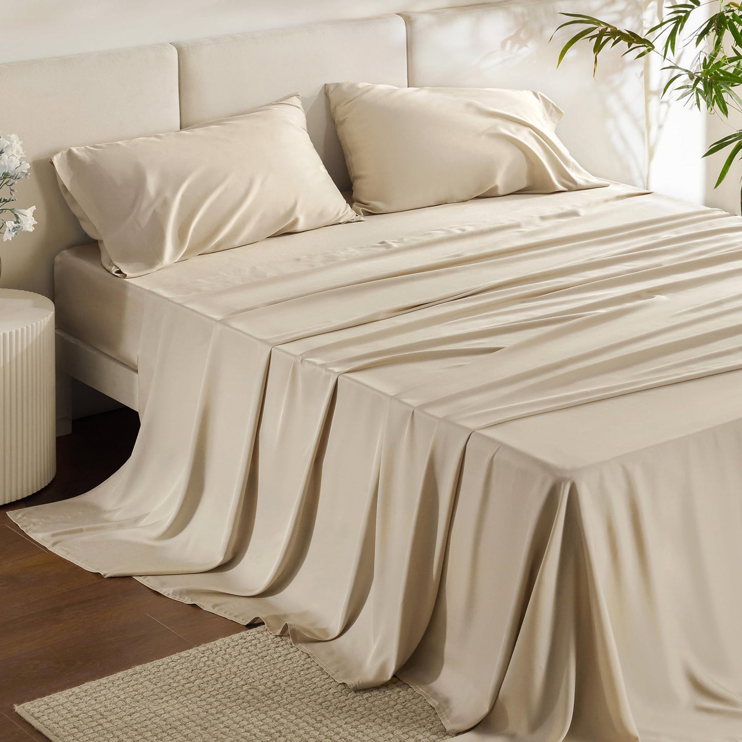Bamboo Cooling Sheet Set Deep Pocket Silky Breathable Hotel Luxury Bedding