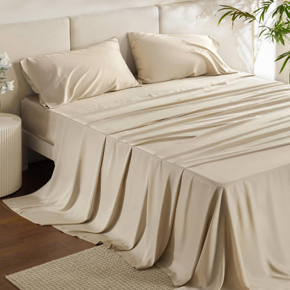 Bamboo Cooling Sheet Set Deep Pocket Silky Breathable Hotel Luxury Bedding