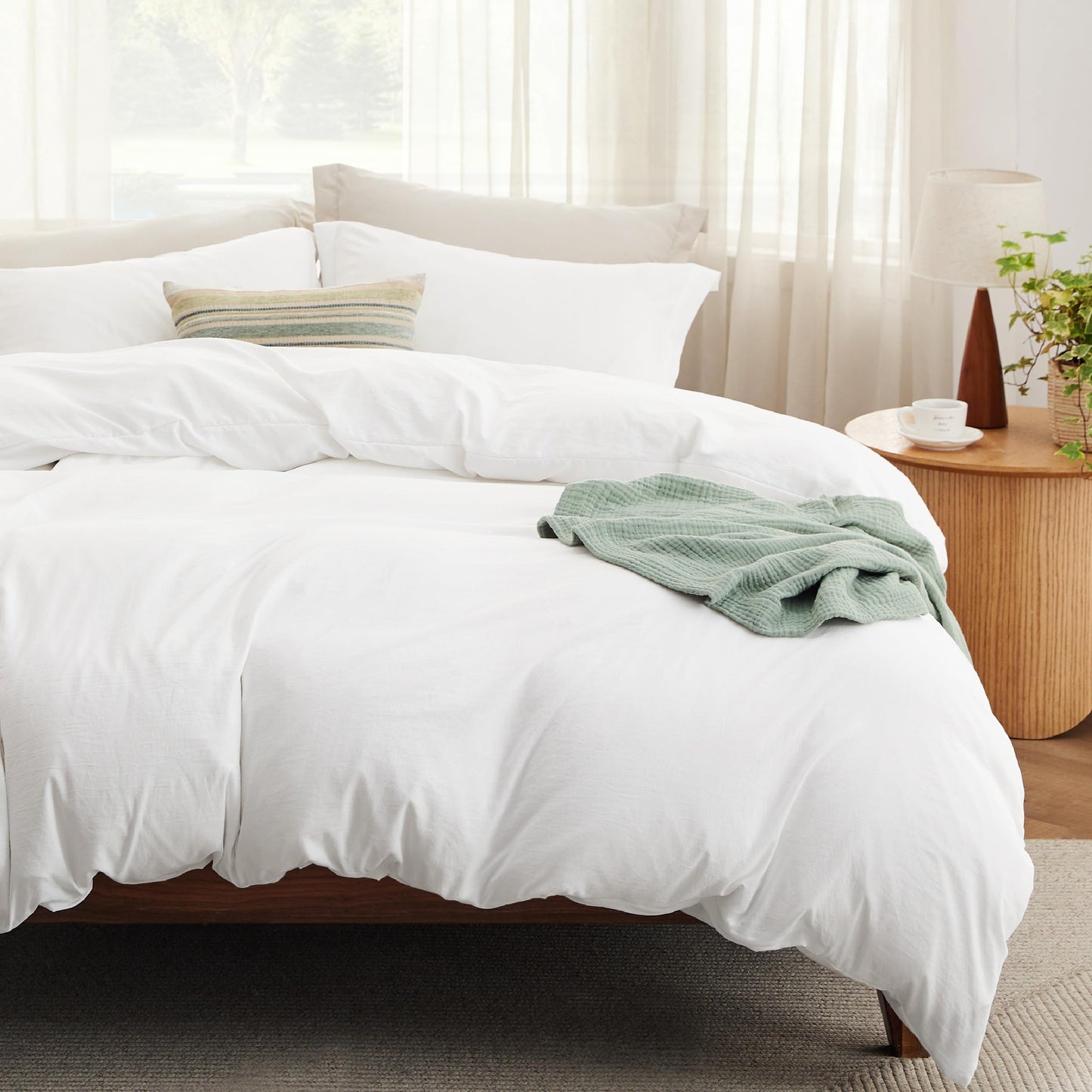 Soft Prewashed Duvet Cover Set Zipper Closure Pillow Covers Lightweight Bedding