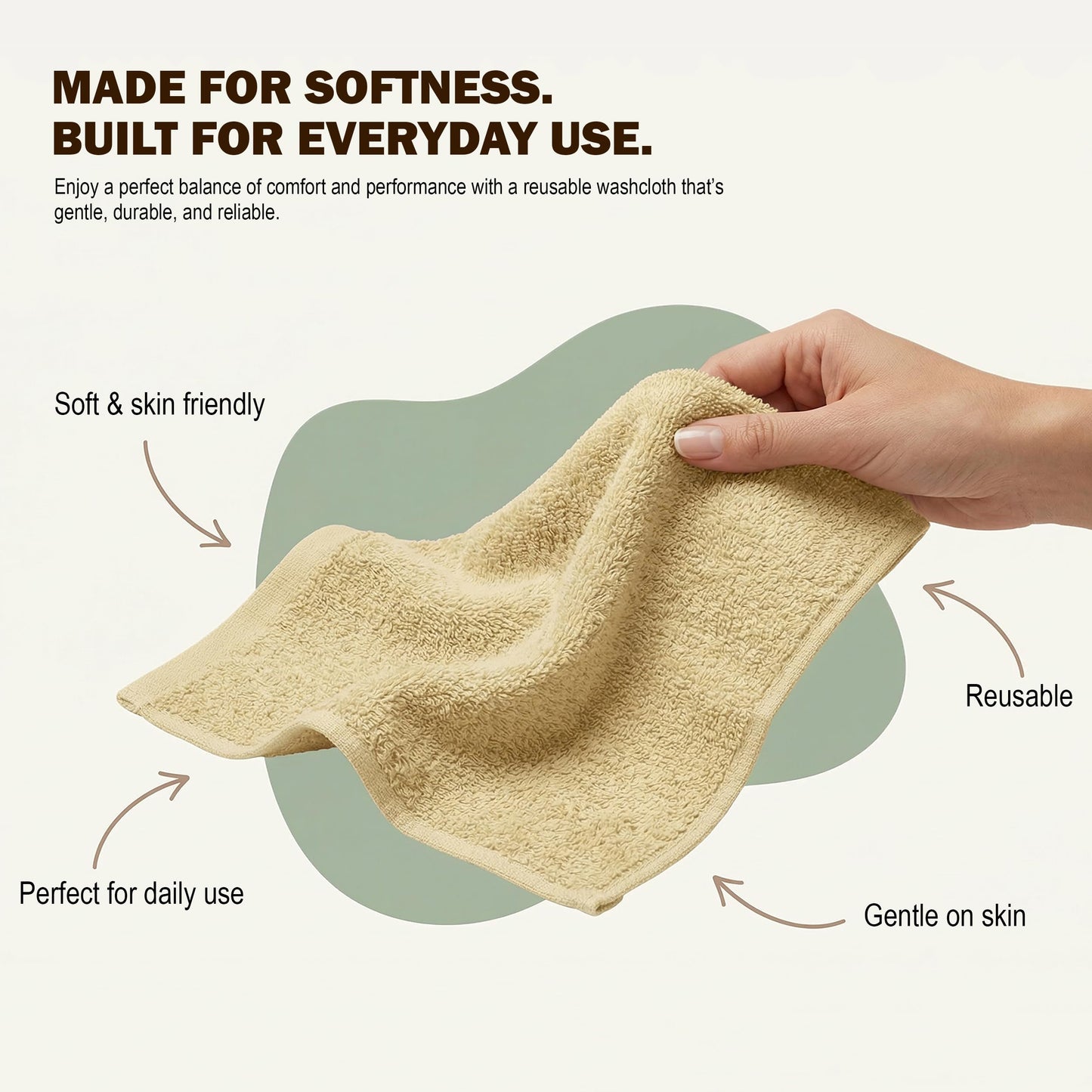 Cotton Washcloth Set Ring Spun Soft Absorbent Face Cloths Premium Towels
