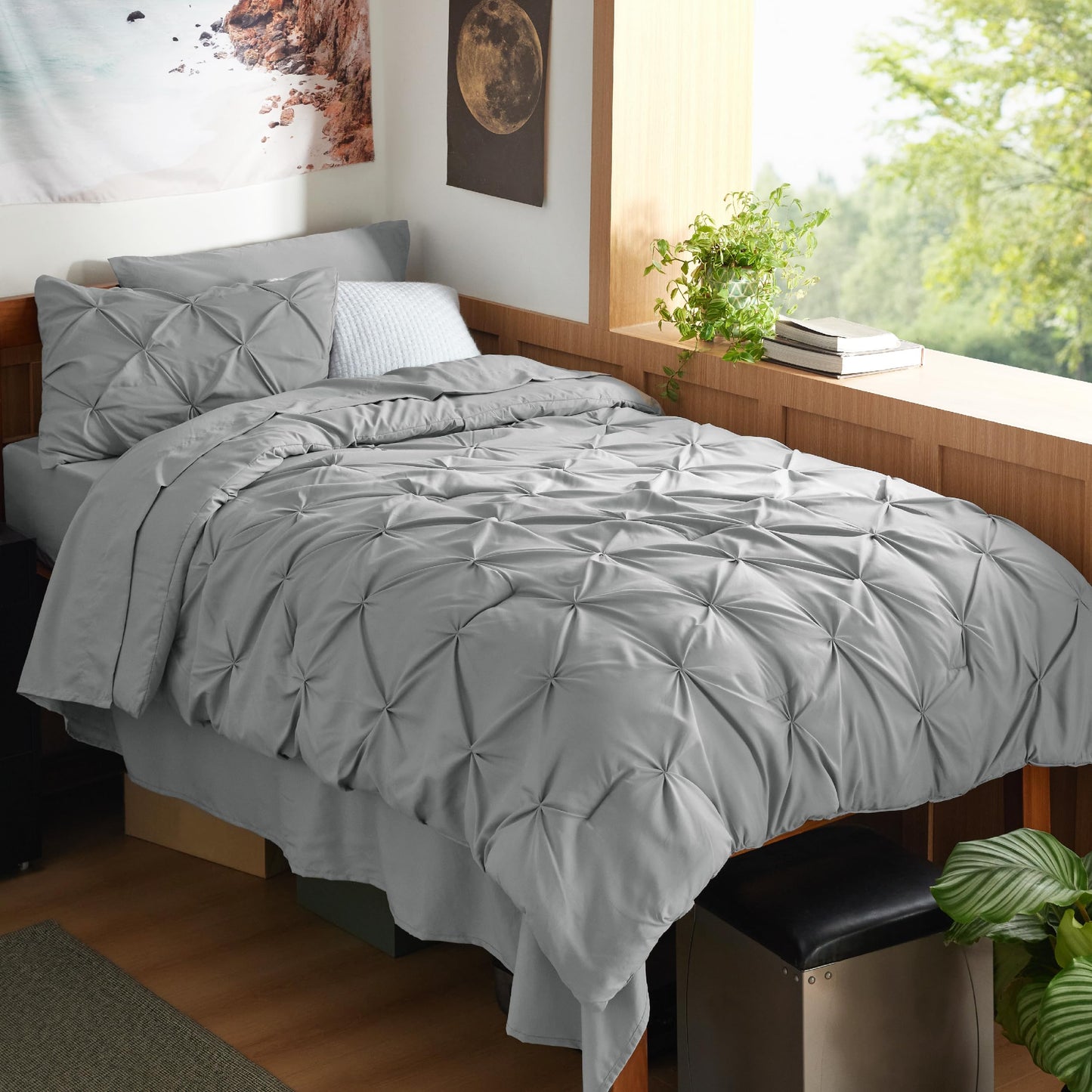 Pintuck Comforter Set Bed in a Bag 7 Piece All Season Bedding