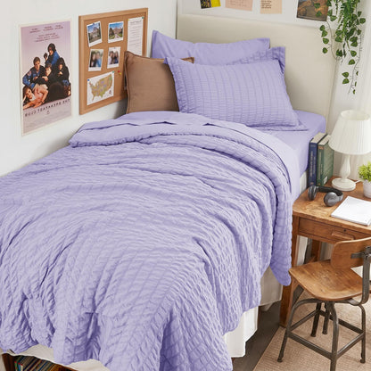 Seersucker Comforter Set 7 Piece All Season Bed in a Bag Bedding Set