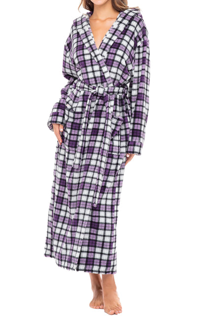 Plush Fleece Hooded Bathrobe Women Long Plus Size Soft Lounge Robe