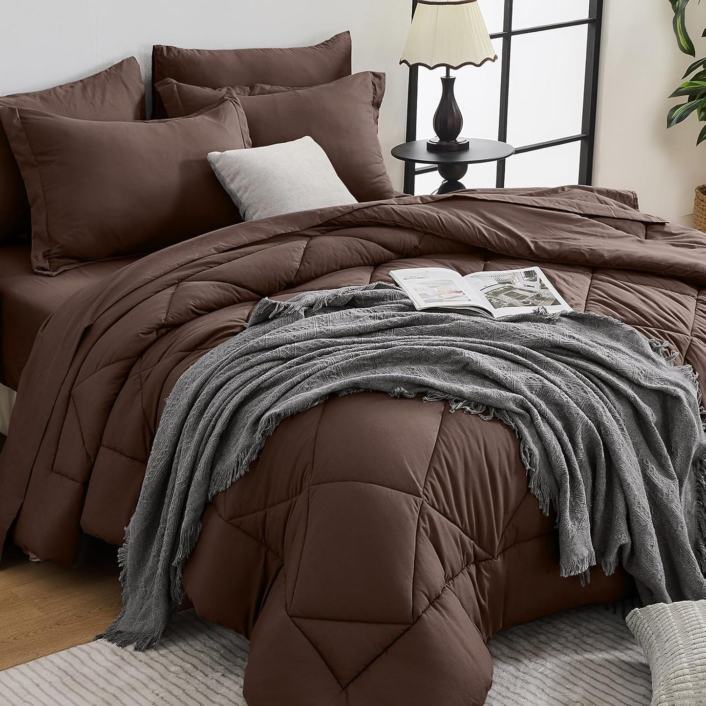 Comforter Set 7 Piece Bed in a Bag All Season Down Alternative Bedding