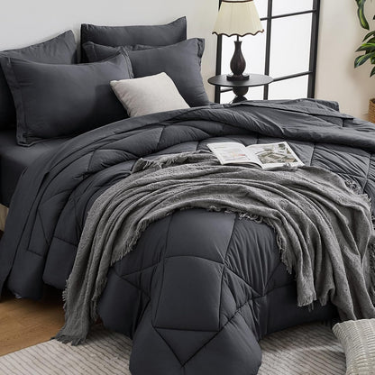 Comforter Set 7 Piece Bed in a Bag All Season Down Alternative Bedding