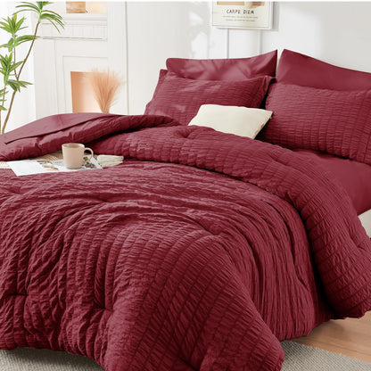 Seersucker Comforter Set 7 Piece All Season Bed in a Bag Bedding Set