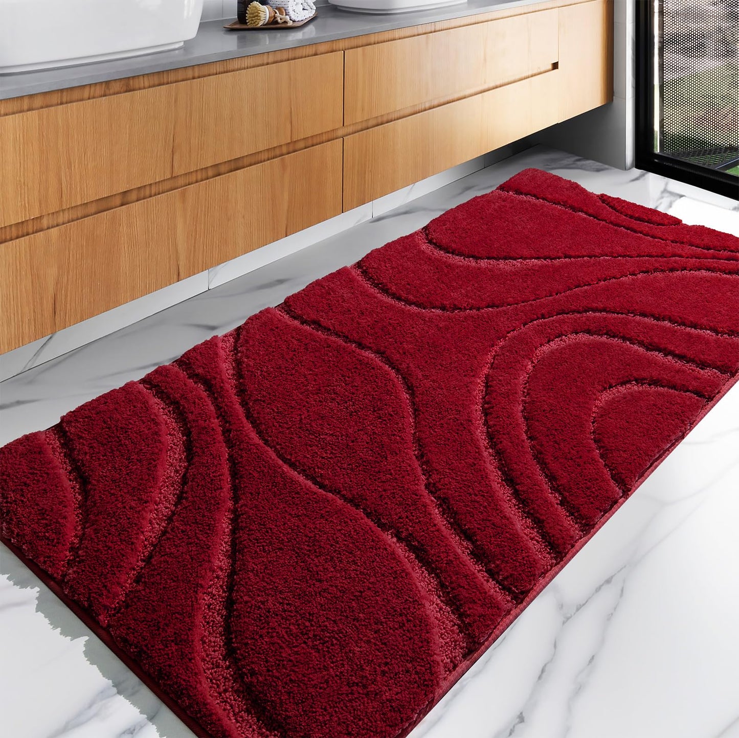 Plush Microfiber Bath Rug Non Slip Absorbent Bathroom Floor Mat Machine Washable
