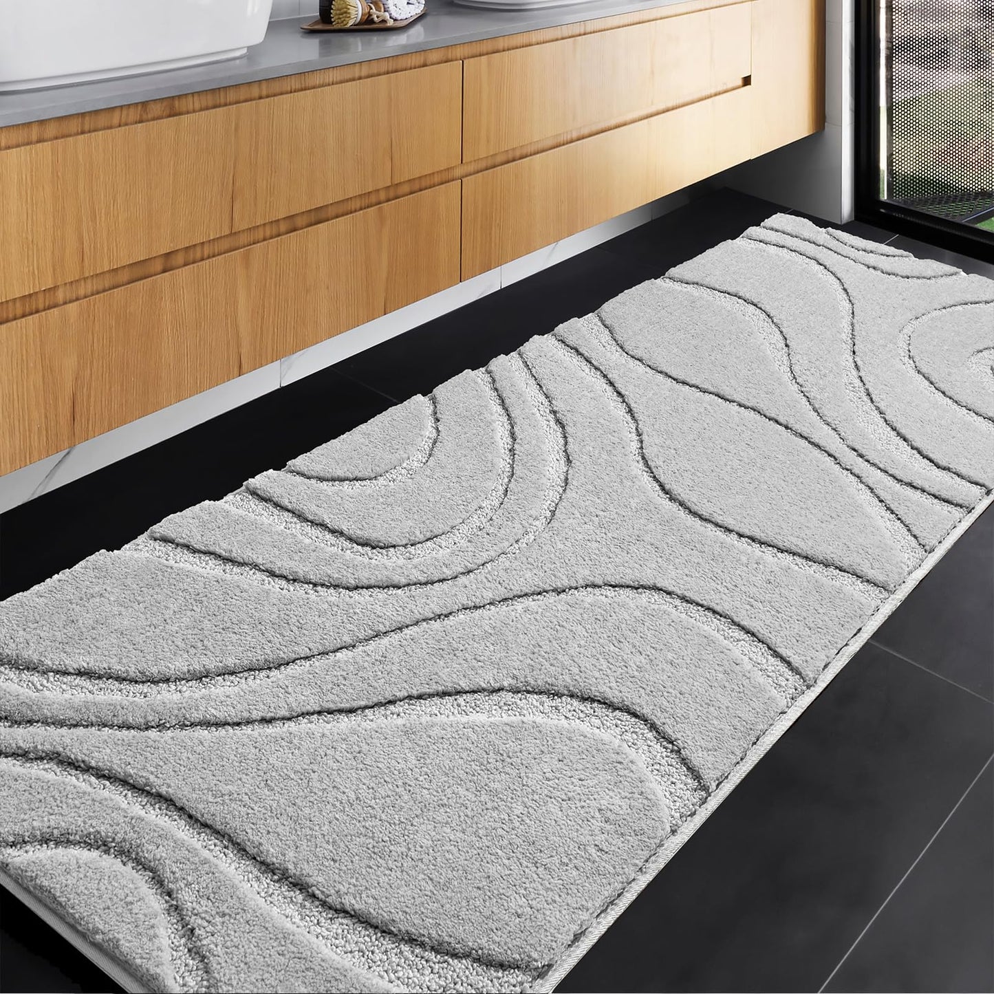 Plush Microfiber Bath Rug Non Slip Absorbent Bathroom Floor Mat Machine Washable