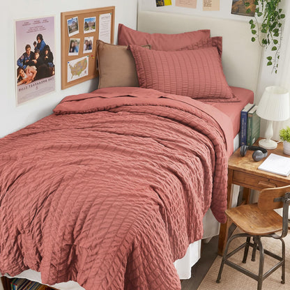 Seersucker Comforter Set 7 Piece All Season Bed in a Bag Bedding Set