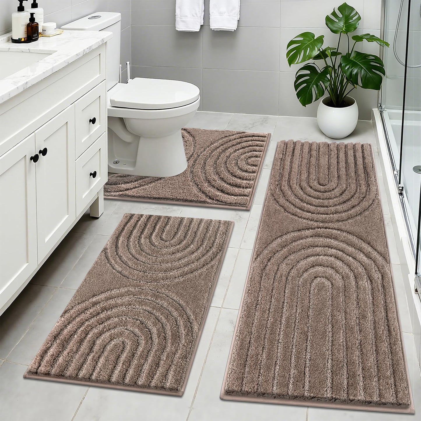 Microfiber Bath Rug Set Non Slip Contour Toilet U Shaped Bathroom Mat