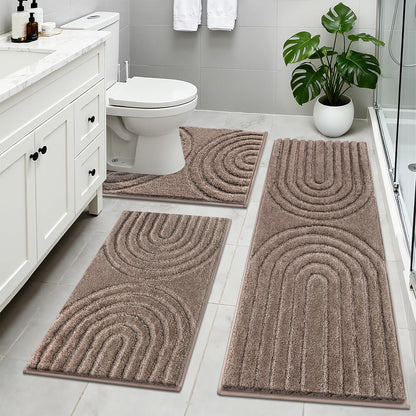 Microfiber Bath Rug Set Non Slip Contour Toilet U Shaped Bathroom Mat