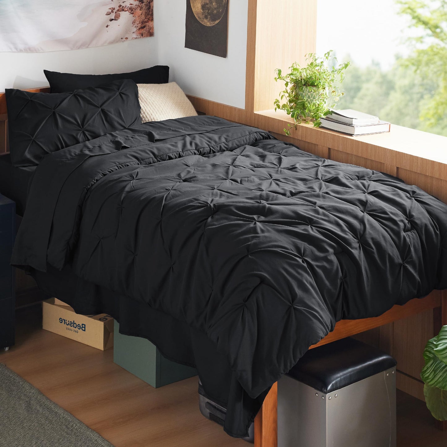 Pintuck Comforter Set Bed in a Bag 7 Piece All Season Bedding