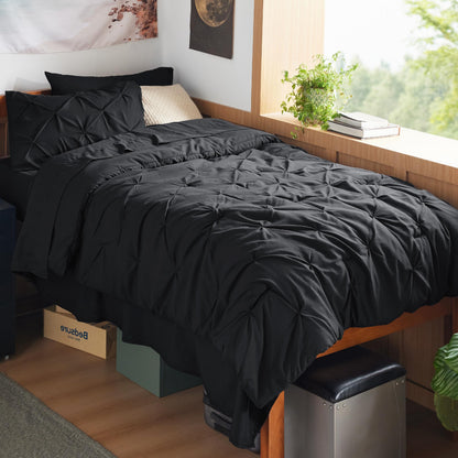 Pintuck Comforter Set Bed in a Bag 7 Piece All Season Bedding
