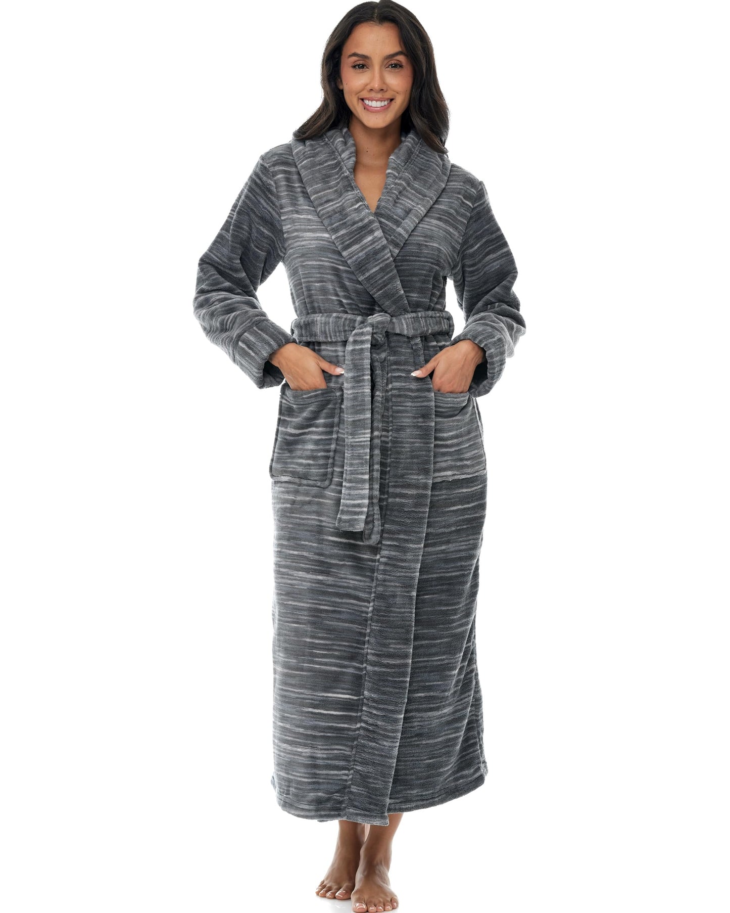 Plush Fleece Hooded Bathrobe Women Long Plus Size Soft Lounge Robe
