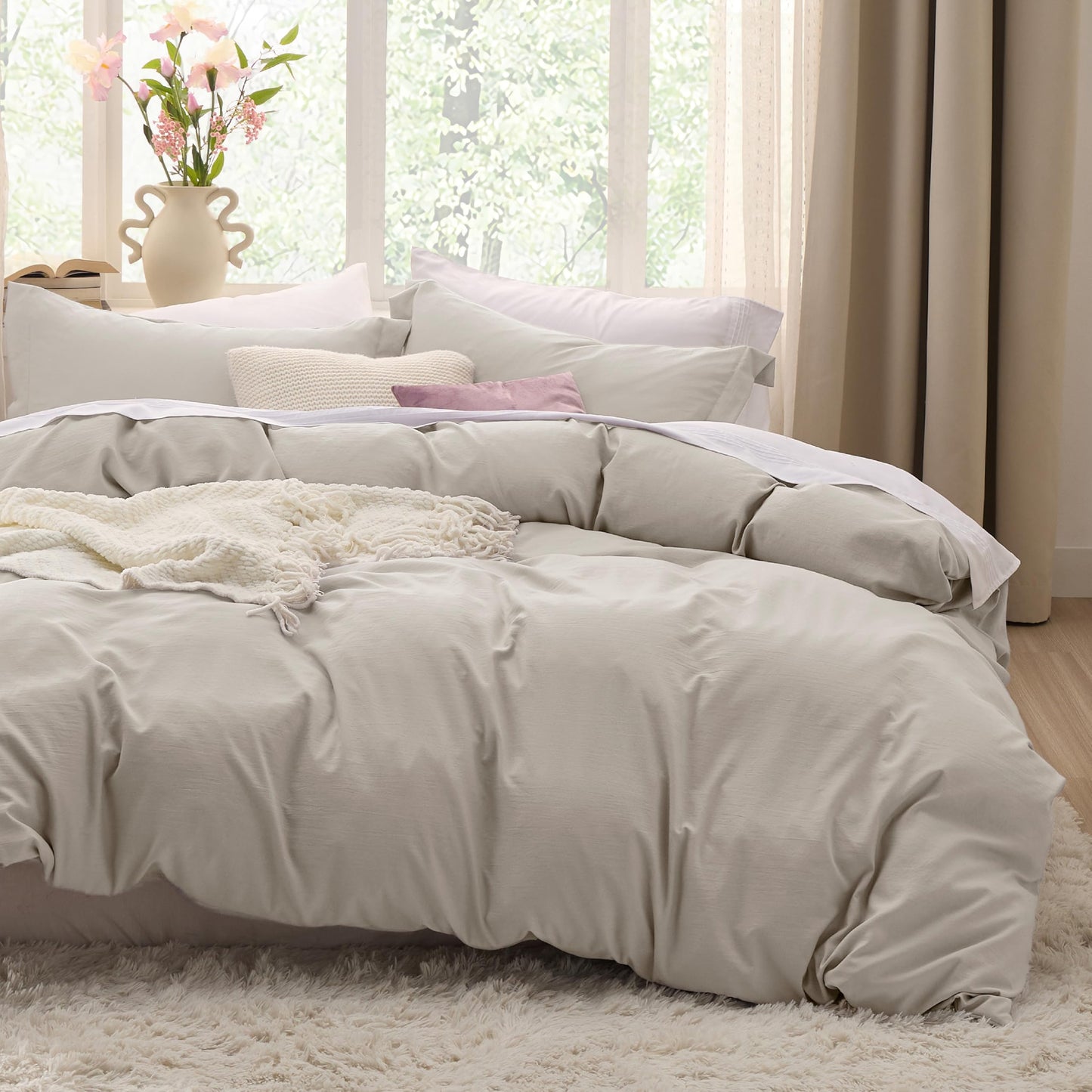 Soft Prewashed Duvet Cover Set Zipper Closure Pillow Covers Lightweight Bedding