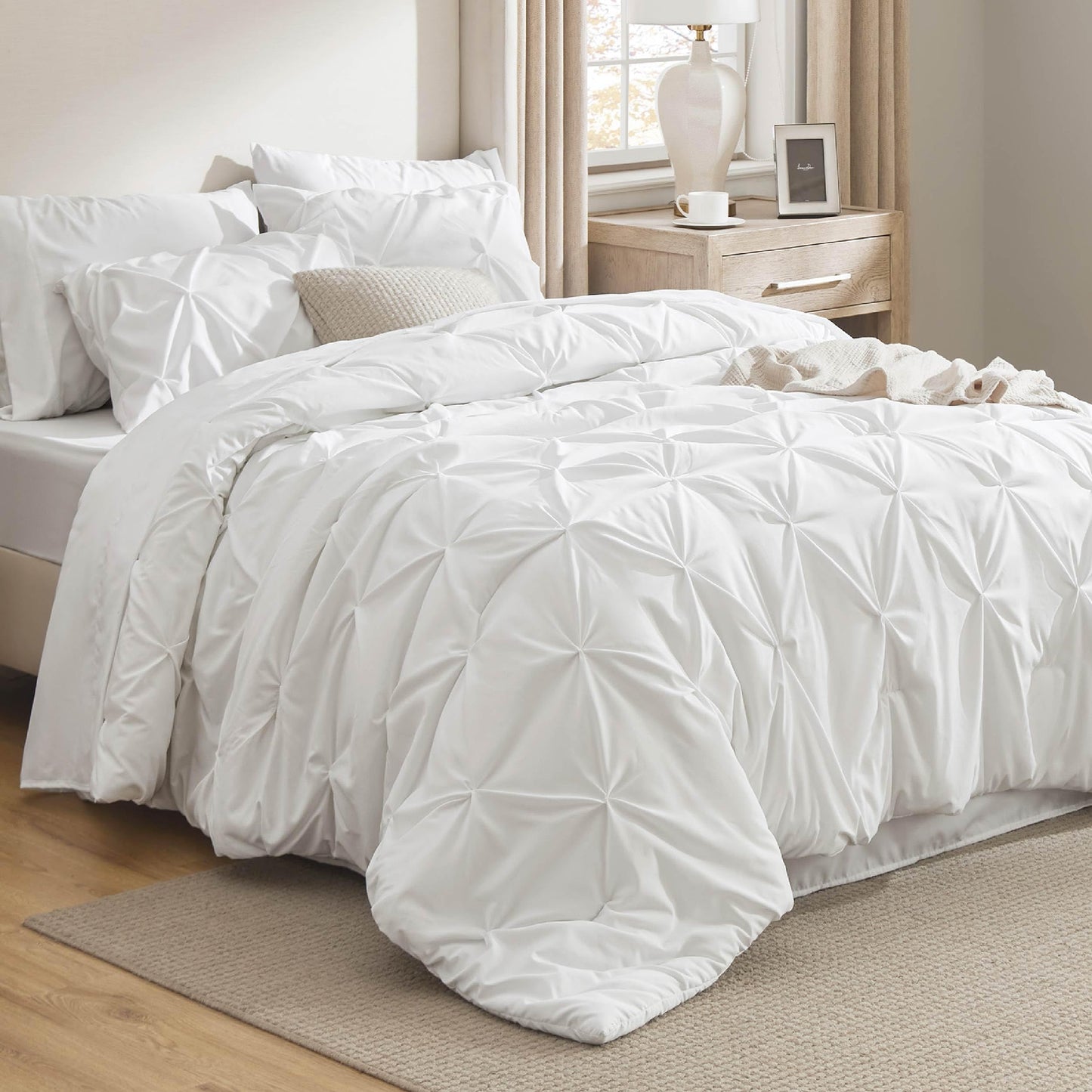 Pintuck Comforter Set Bed in a Bag 7 Piece All Season Bedding