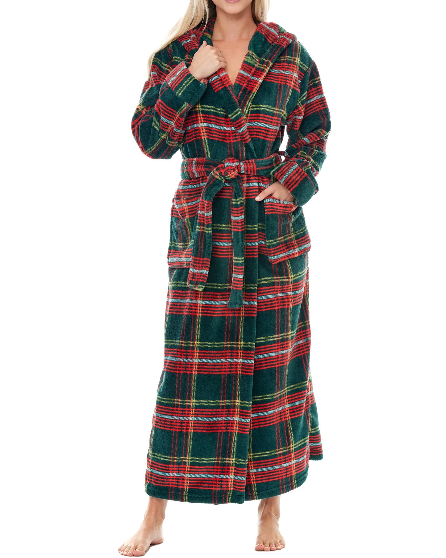 Plush Fleece Hooded Bathrobe Women Long Plus Size Soft Lounge Robe