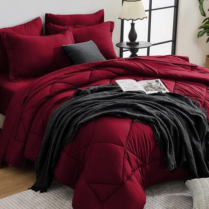 Comforter Set 7 Piece Bed in a Bag All Season Down Alternative Bedding