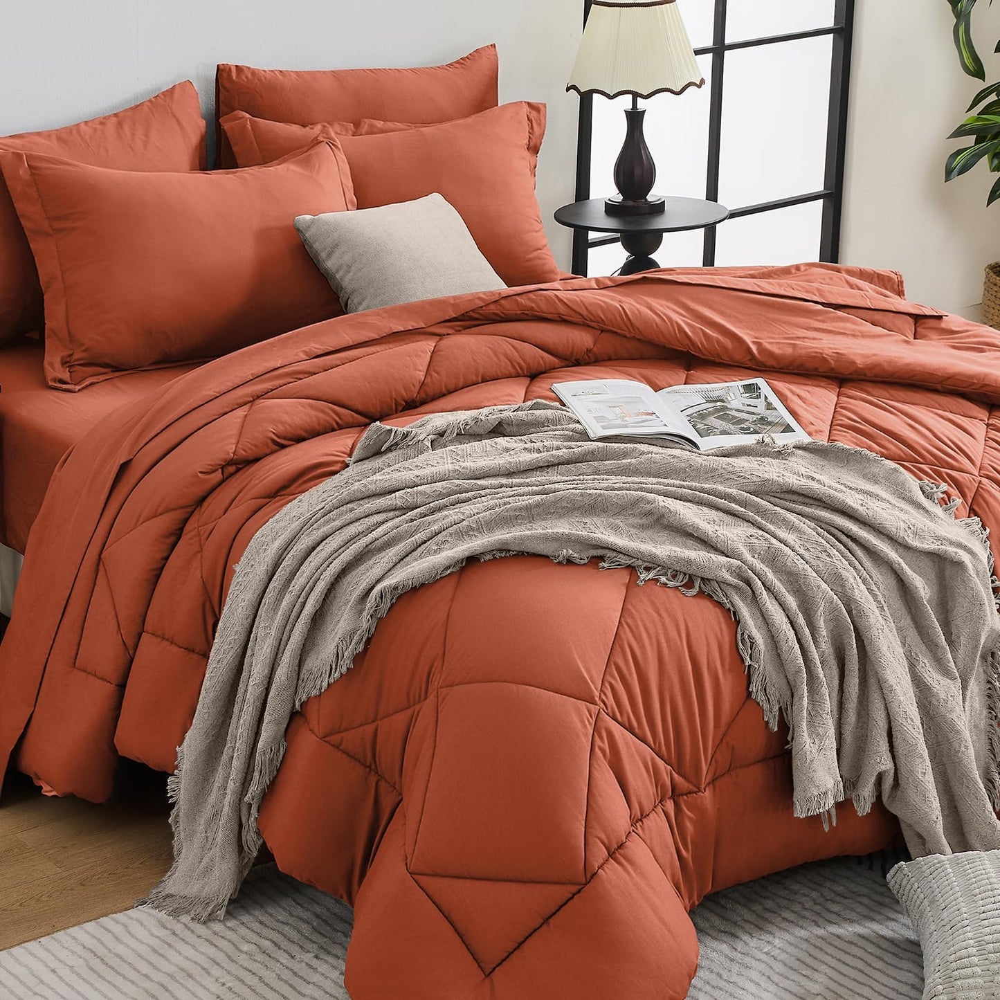 Comforter Set 7 Piece Bed in a Bag All Season Down Alternative Bedding