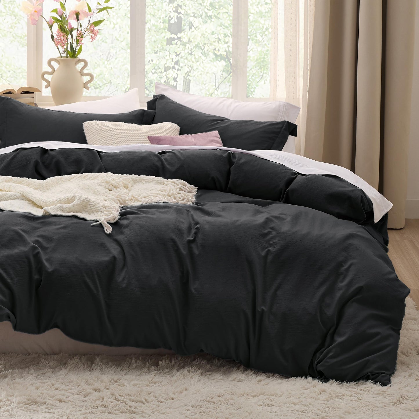 Soft Prewashed Duvet Cover Set Zipper Closure Pillow Covers Lightweight Bedding