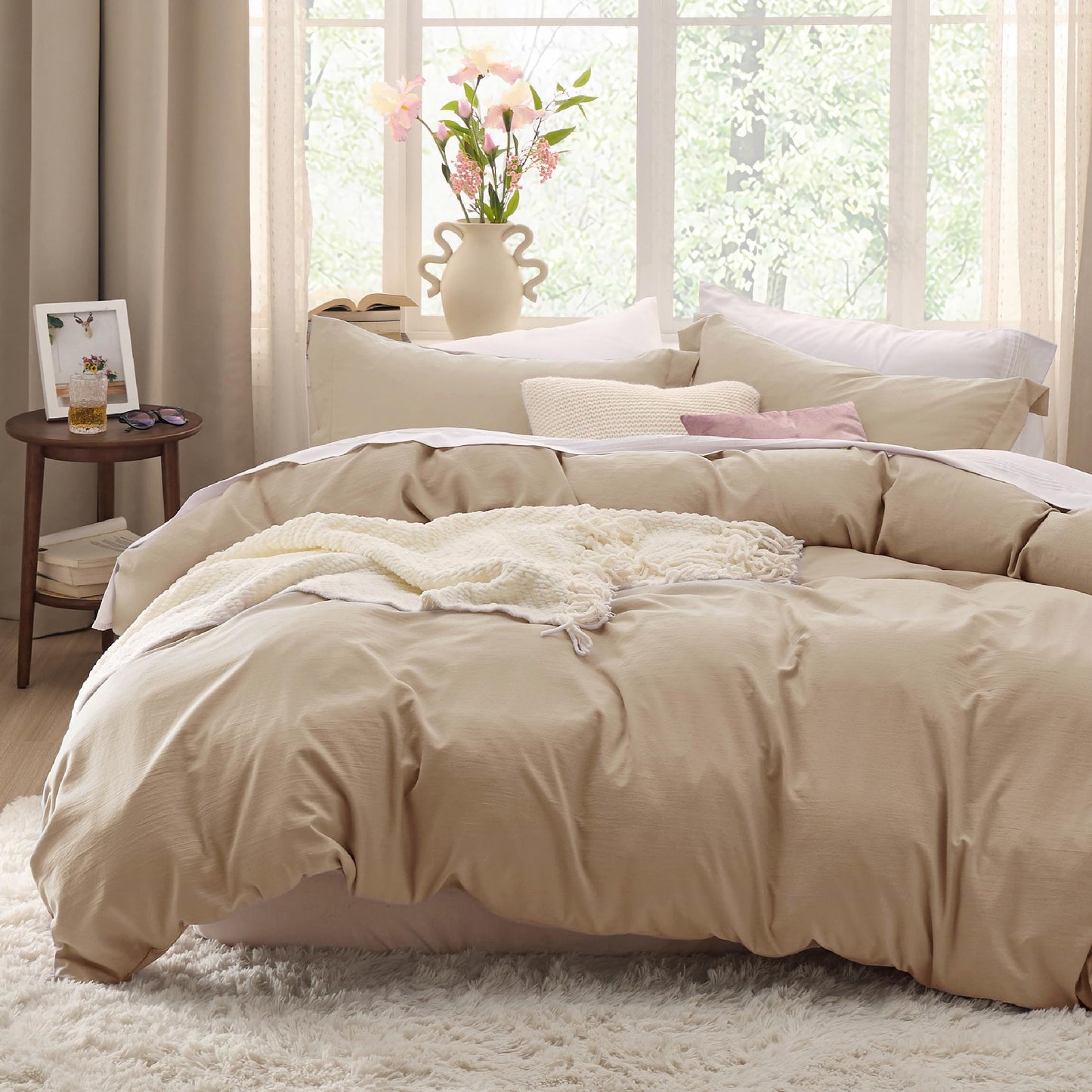 Soft Prewashed Duvet Cover Set Zipper Closure Pillow Covers Lightweight Bedding