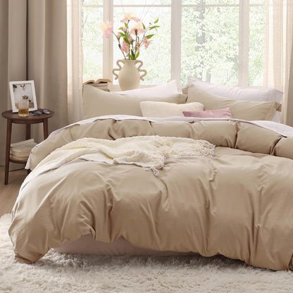 Soft Prewashed Duvet Cover Set Zipper Closure Pillow Covers Lightweight Bedding