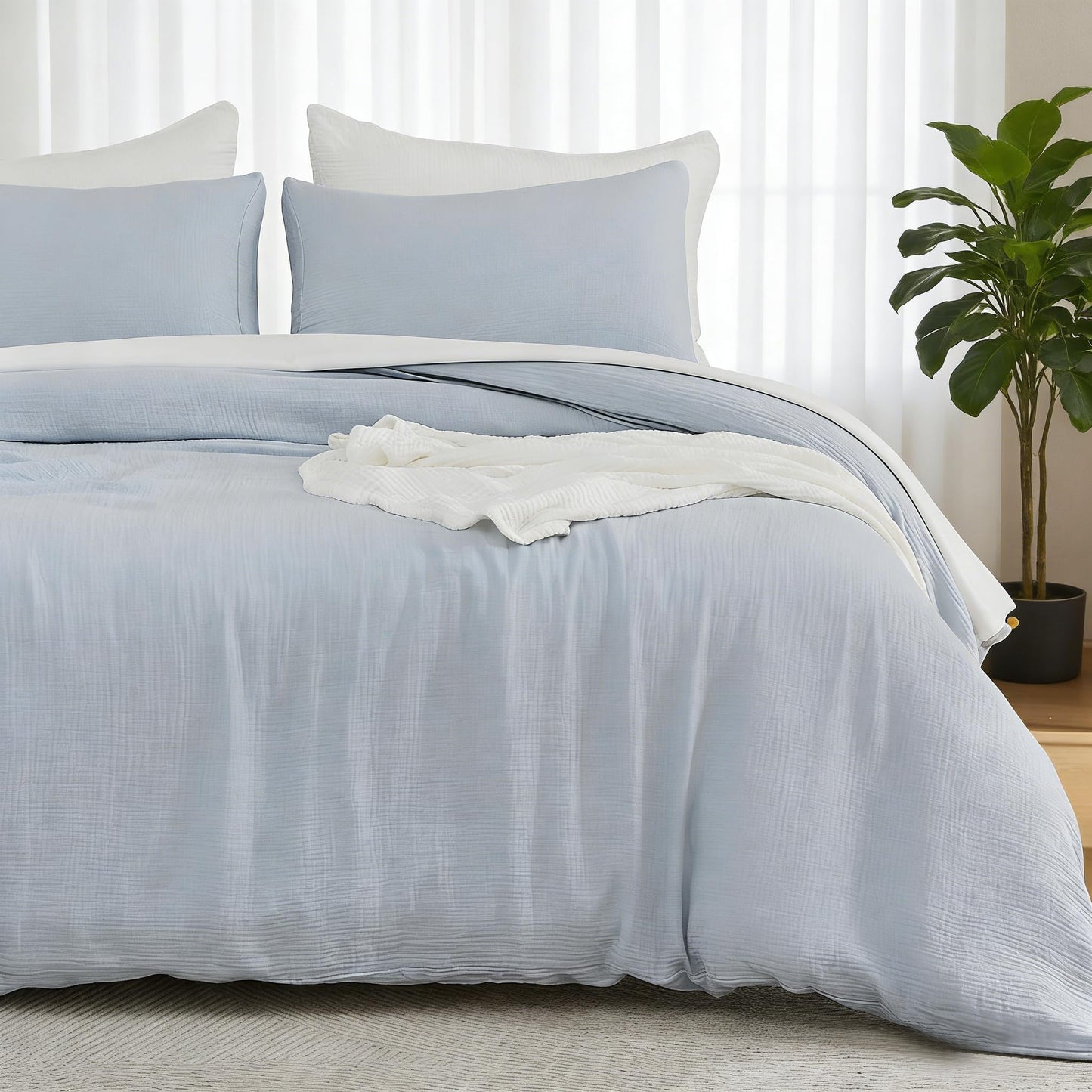 Cotton Muslin Duvet Cover Set Twin Lightweight Breathable Summer Bedding