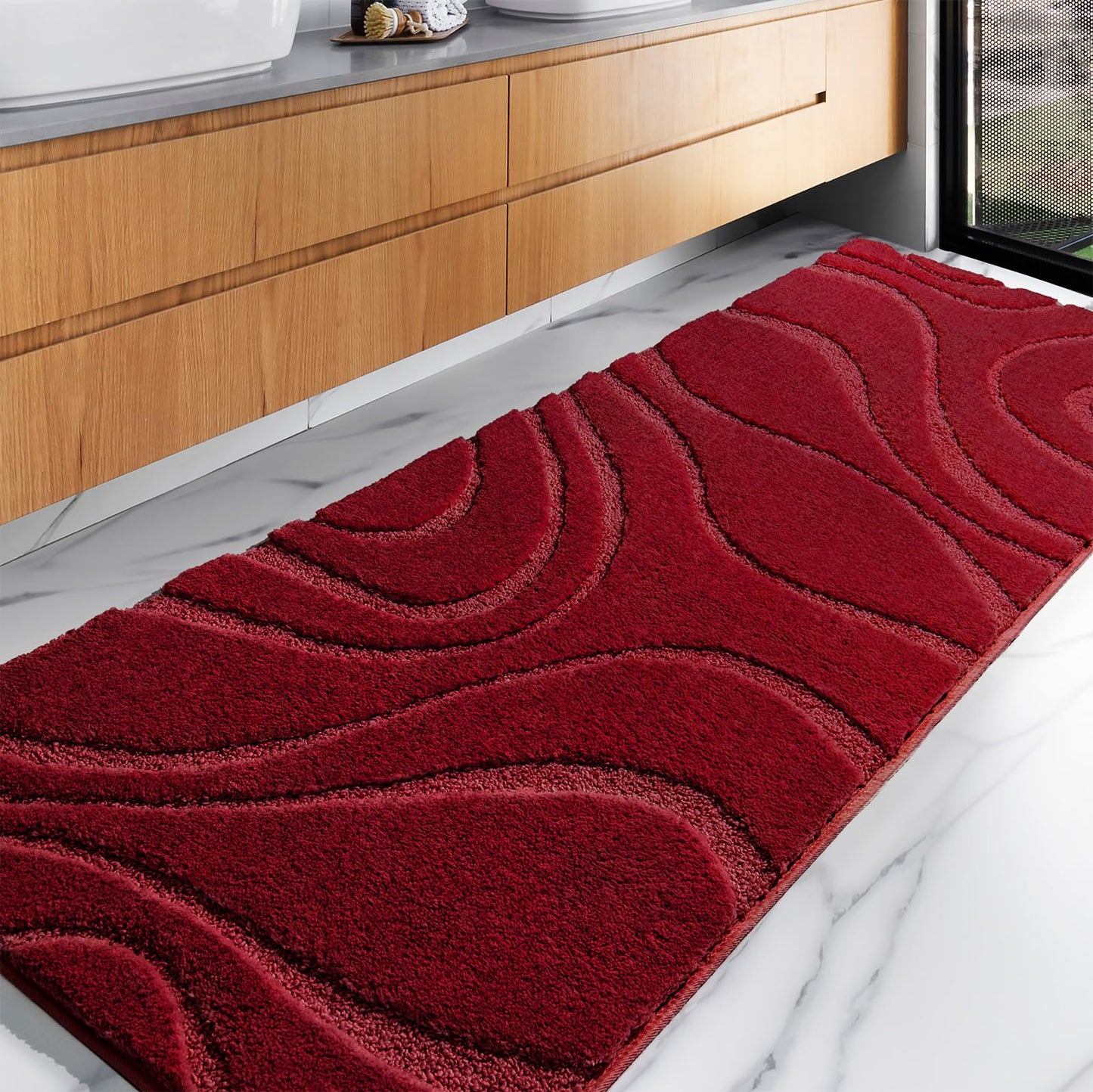 Plush Microfiber Bath Rug Non Slip Absorbent Bathroom Floor Mat Machine Washable