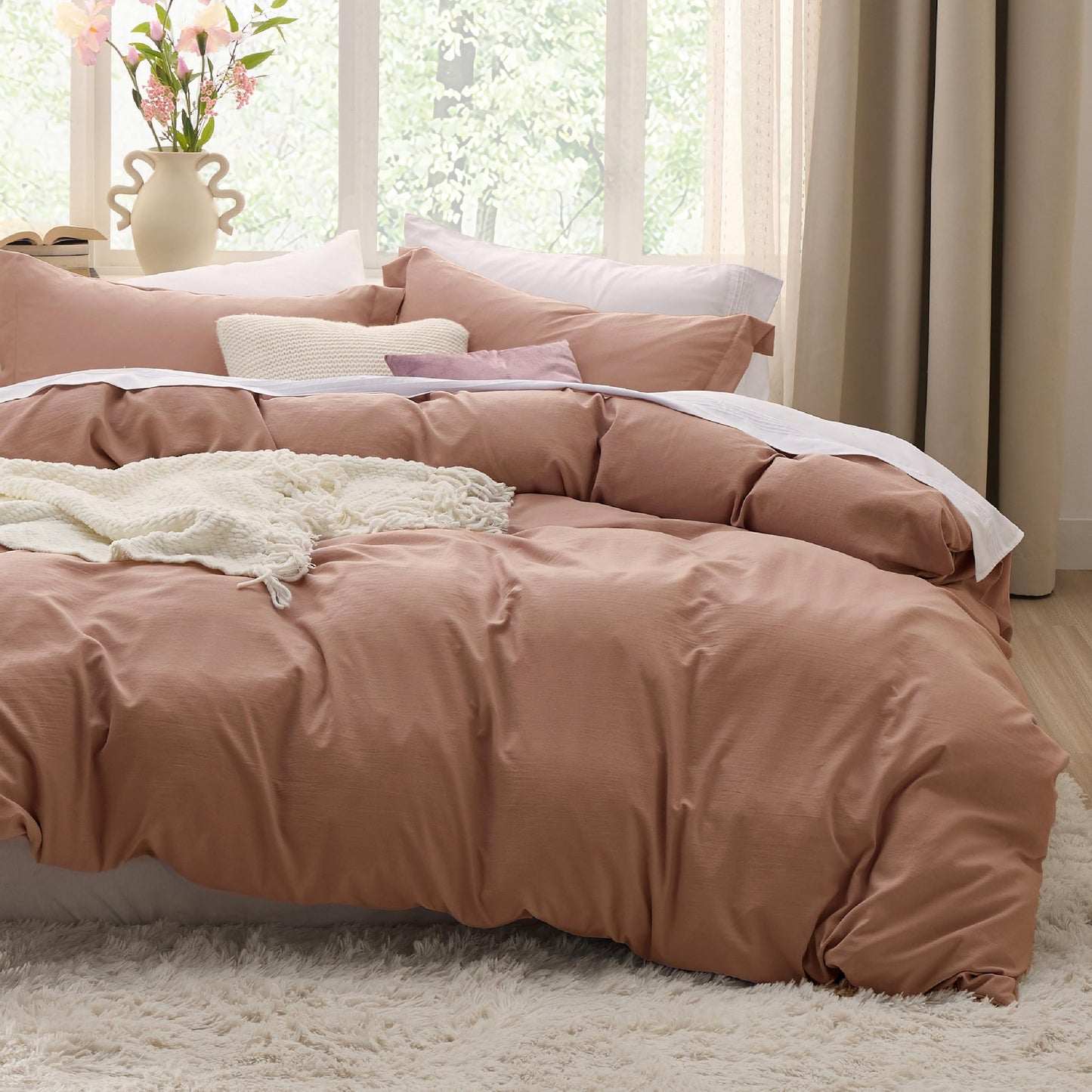 Soft Prewashed Duvet Cover Set Zipper Closure Pillow Covers Lightweight Bedding