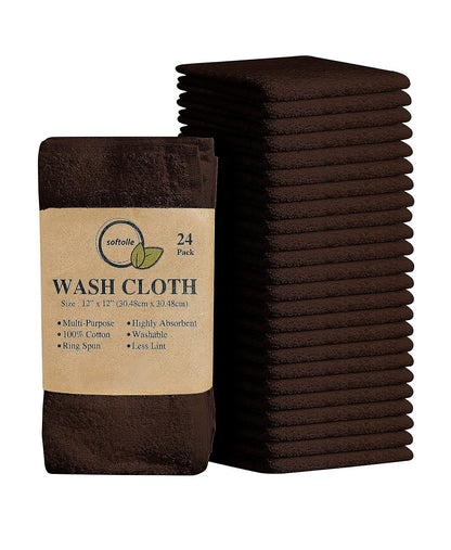 Cotton Washcloth Set 24 Pack Soft Absorbent Face Towels Ring Spun 12x12