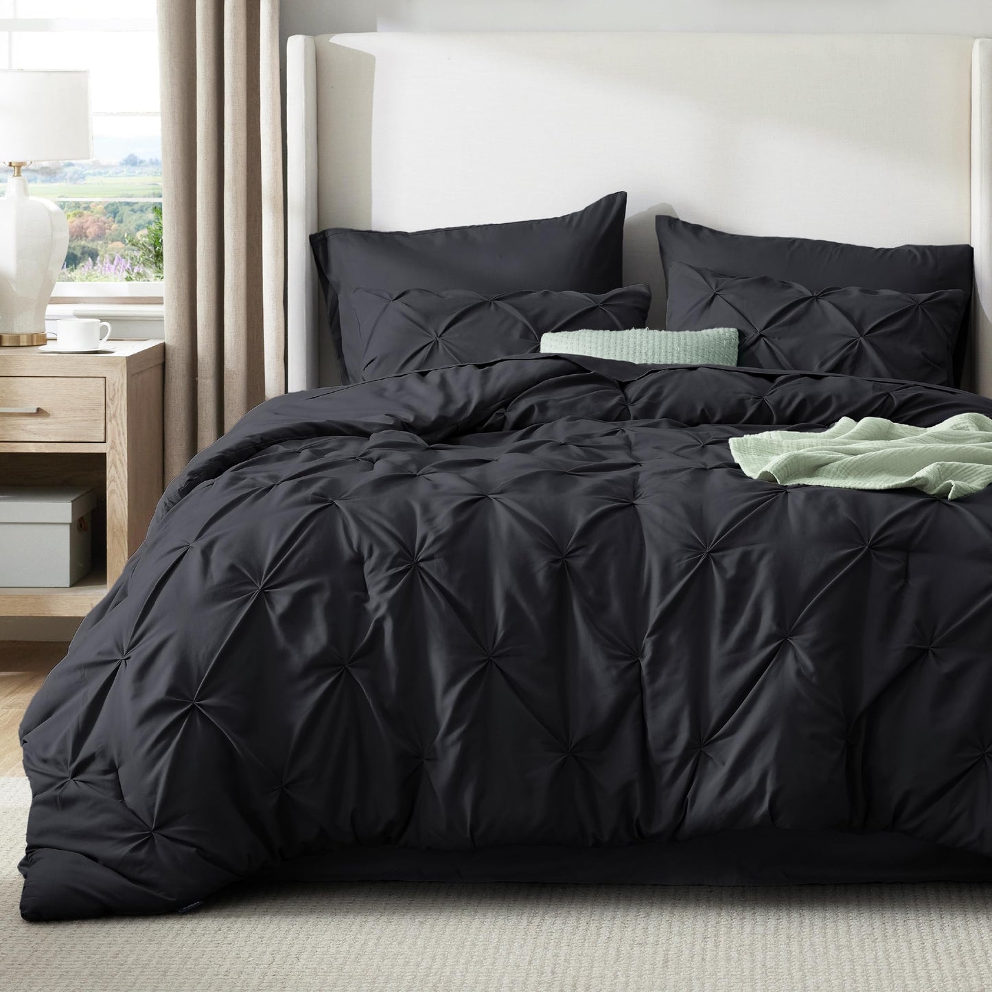 Pintuck Comforter Set Bed in a Bag 7 Piece All Season Bedding