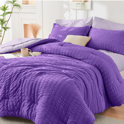 Seersucker Comforter Set 7 Piece All Season Bed in a Bag Bedding Set