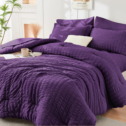 Seersucker Comforter Set 7 Piece All Season Bed in a Bag Bedding Set