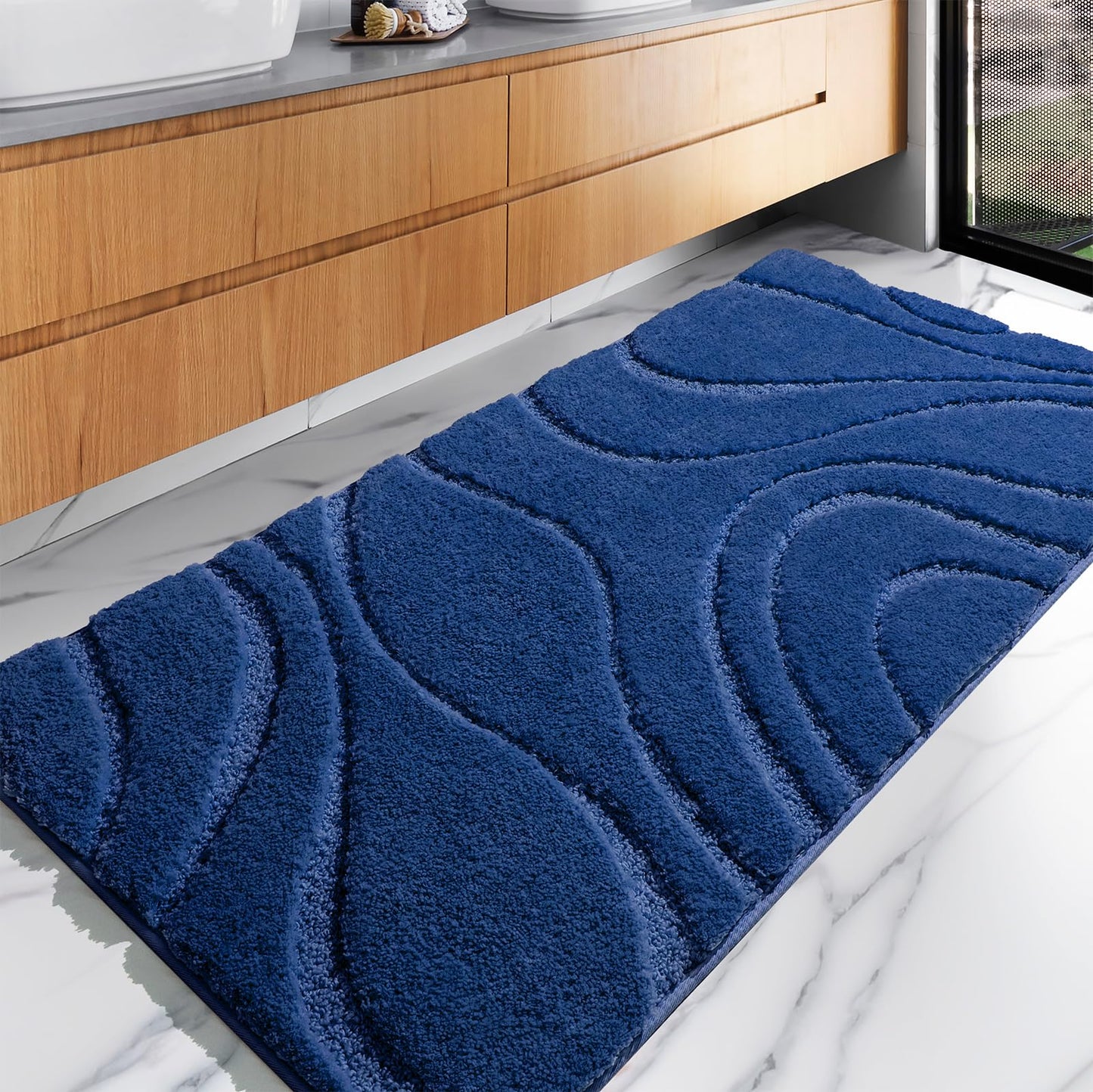 Plush Microfiber Bath Rug Non Slip Absorbent Bathroom Floor Mat Machine Washable